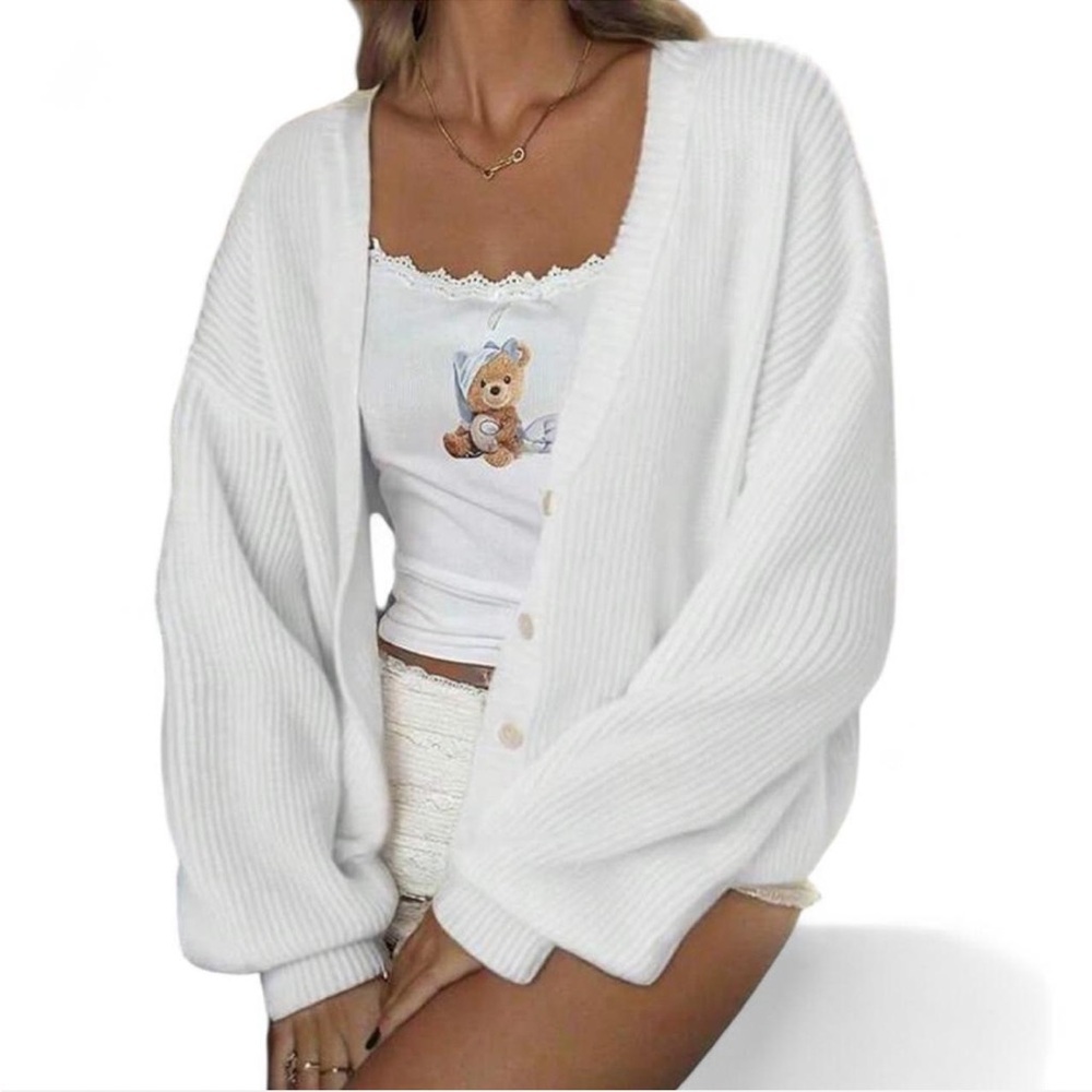 Women's White Cardigan Sweater